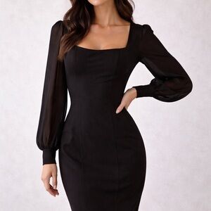 bebe Black Sheer Sleeve Midi Dress